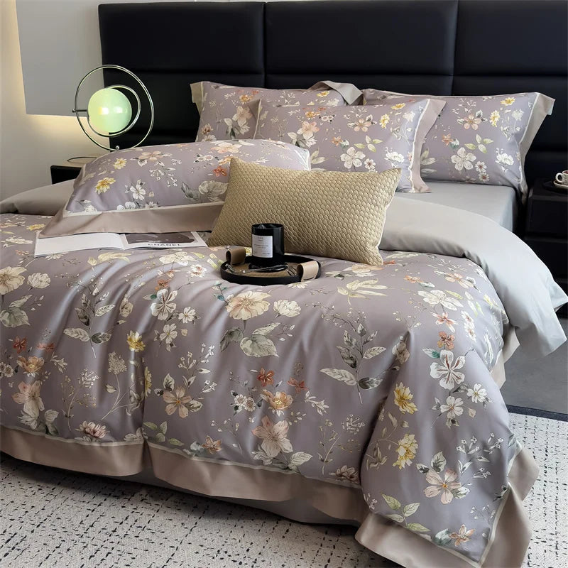 1000TC Egyptian Cotton Flowers Print Luxury Digital Printing Bedding Set