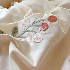 Rose Flowers Embroidery Lace Ruffles Princess Bedding Set
