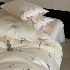Flowers Embroidery Bow Princess Bedding Set