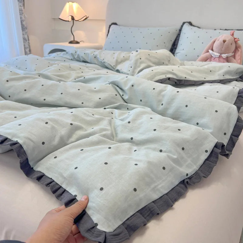Printed Lace Edge Comforter Cover Sets Bedding Set