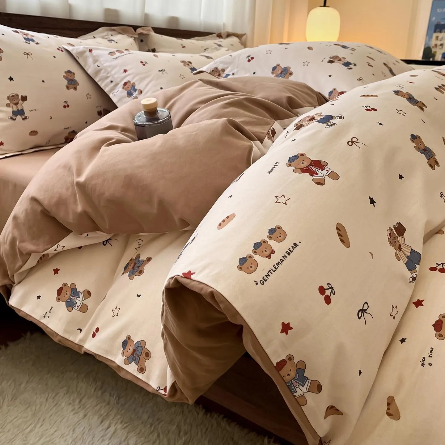 Thickened 4Pcs Bed Set Pure Cotton Long Staple Cotton Soft Bed Sheet Fitted Sheet Duvet Cover