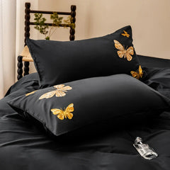 Butterfly Embroidery Luxury Black Bedding Set
