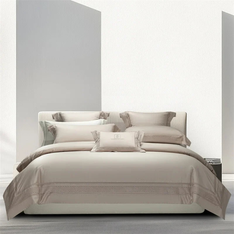 1000TC Egyptian Cotton Luxury Embroidery Hotel Style Solid Color 4Pcs Bedding Set