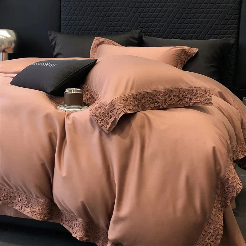 1000TC Lyocell Cotton Brushed Autumn Winter Luxury Lace Wide Edge Bedding Set