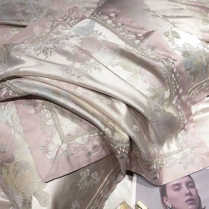 1000TC Egyptian Cotton Flowers Jacquard Embroidery Luxury Bedding Set