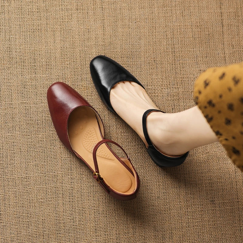 cowhide round toe low Heel