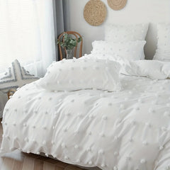 White Tufted Pom Pom Duvet Cover Set Soft Single Double Bedding Solid Color Quilt Cover with Pillowcases Queen King Bed Linen