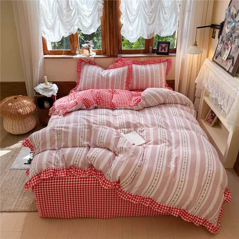 3/4Pcs Korean Princess Style Floral Printing Bedding Set