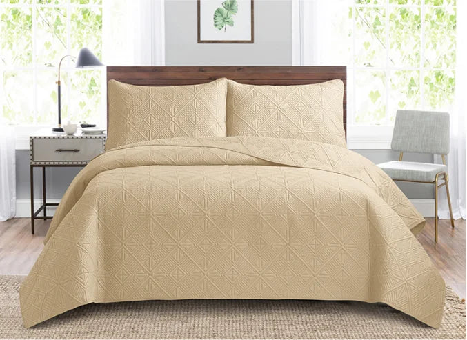 3pcs Luxury Quilted Microfiber Bedspread Coverlet Bedding Set