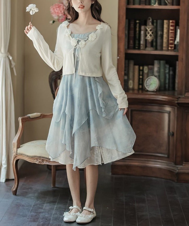 Blue Rose Layered Cottagecore Dress