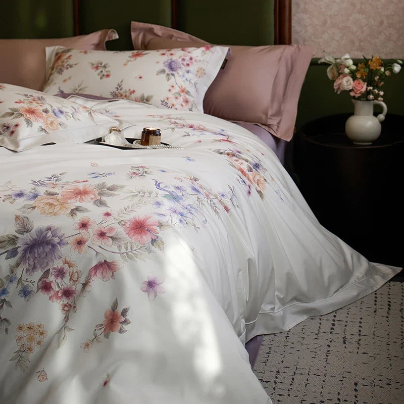 1200TC Egyptian Cotton Flowers Prints Luxury Queen King Size Bedding Set
