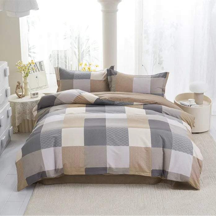 100% Cotton 4 Piece Bed Sheet Set Pure Cotton Simple Design Double Bedding Set