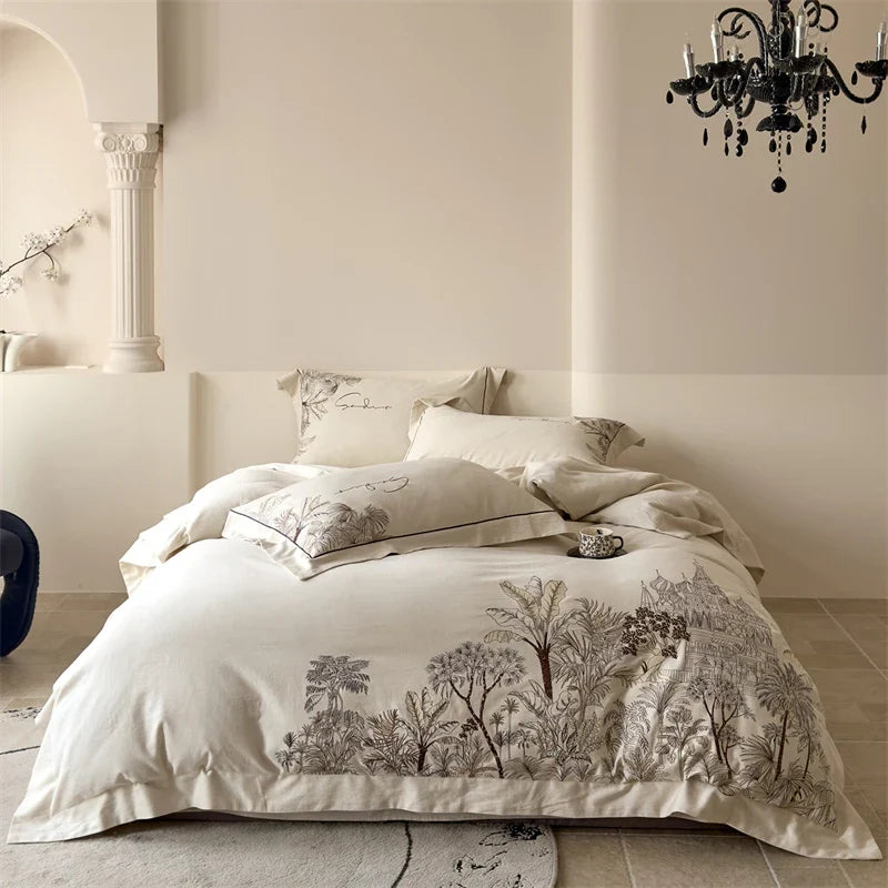 Neutral Cotton Linen Blend Vintage Bedding Set