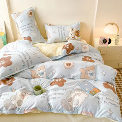 Cute Cat Duvet Cover Set with Zipper Flat Bed Sheet Pillowcases No Filler Twin Queen Size Girls Boys Gift Cartoon Bedding Set