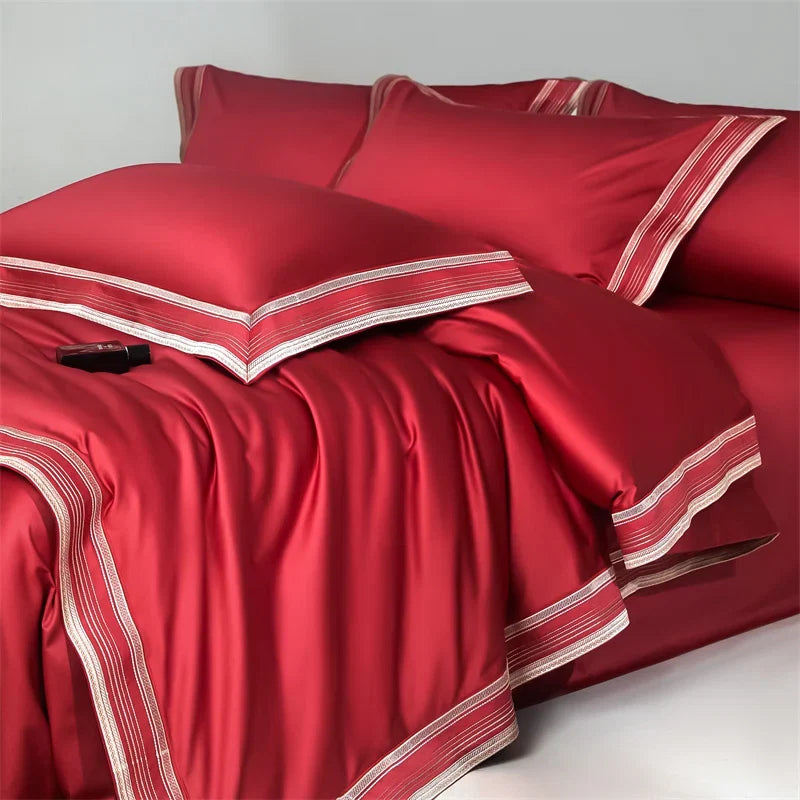 1000TC Egyptian Cotton Luxury Embroidery Solid Color Hotel Style 4Pcs Bedding Set