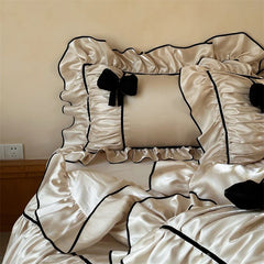 Vintage French Ruffled Ruffles Bow Bedding Set