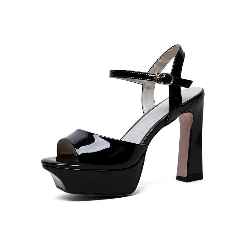 leather sheepskin patent leather thick sole waterproof platform high Heels