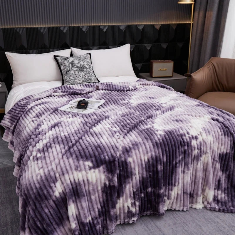 Flannel Fleece Blanket for Beds Tie Dyeing Warm Manta Single/Queen/King Thow Blanket Thick Warm Plaids Sofa Blanket