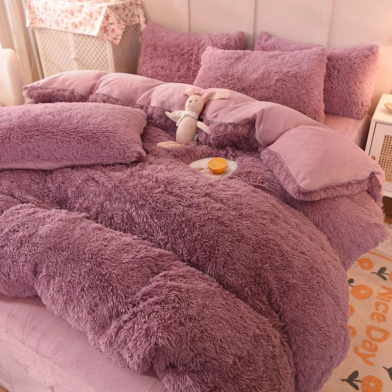 Thickened mink 4 pieces princess Bedding Set