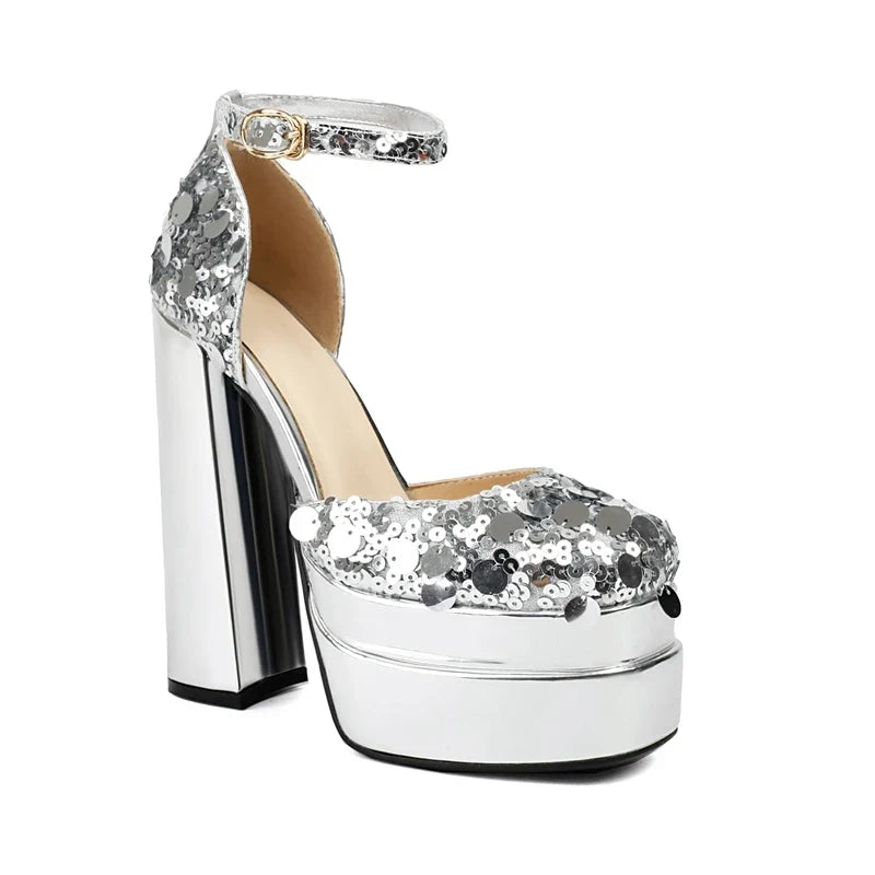Nightclub Sequin Elastic Waterproof Platform Bag Heel