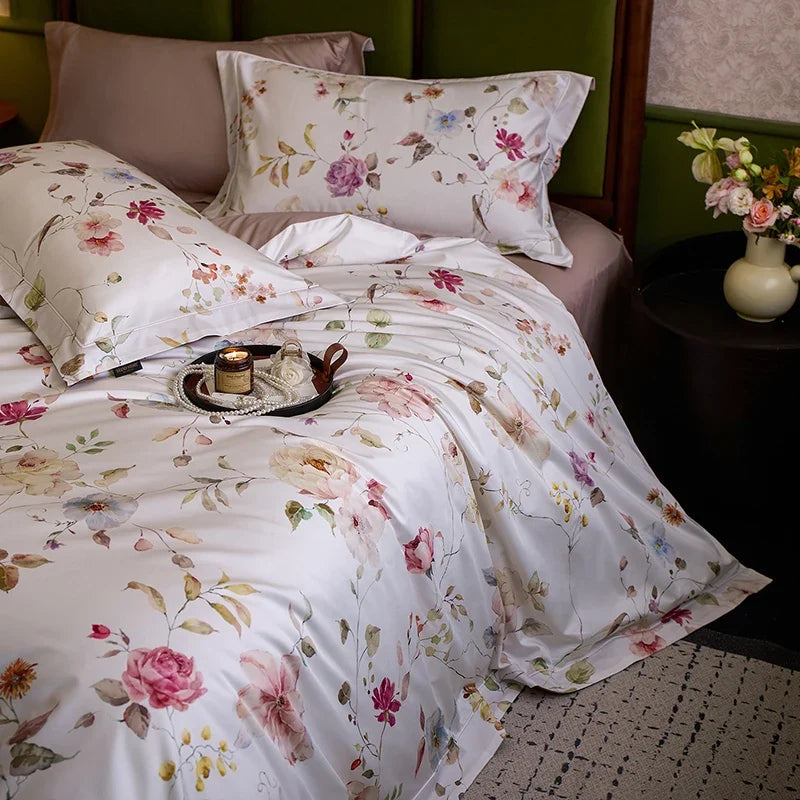 1200TC Egyptian Cotton Flowers Prints Luxury Queen King Size Bedding Set