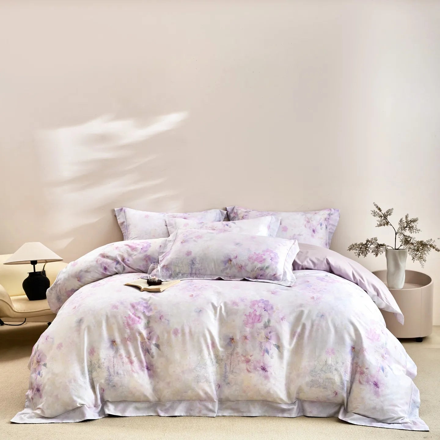 600TC Egyptian Cotton Flowers Print Queen King Size Luxury Bedding Set