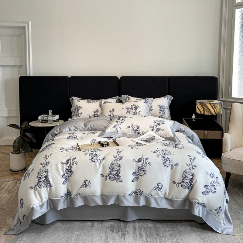Luxury Gray Lyocell Duvet Cover Set Vintage Jungle Animal Print Bedding Set