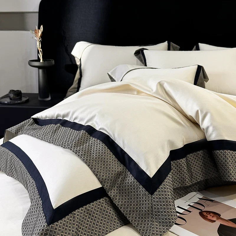 4Pcs Premium 1000TC Egyptian Cotton Simple Solid Color Bedding Set