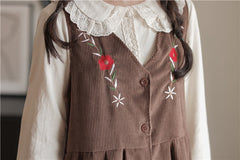 Meadow Petal Corduroy Flower Embroidered Cottagecore Dress