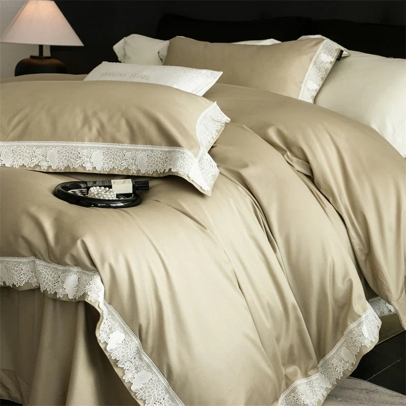 Premium 1000TC Egyptian Cotton Flowers Lace Wide Edge Luxury Bedding Set