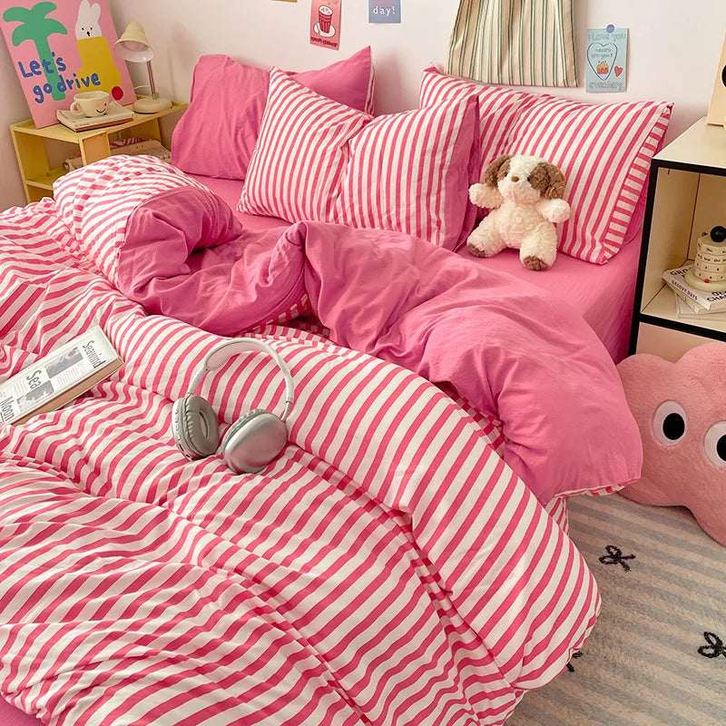 Striped Printed Microfiber Duvet Cover Set Breathable Lightweight Soft Bedding  Set with Bed Sheet Pillowcase Full Queen Size