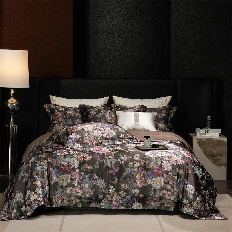 Luxury Blooming Flowers Satin Jacquard 1000TC Egyptian Cotton Bedding Set