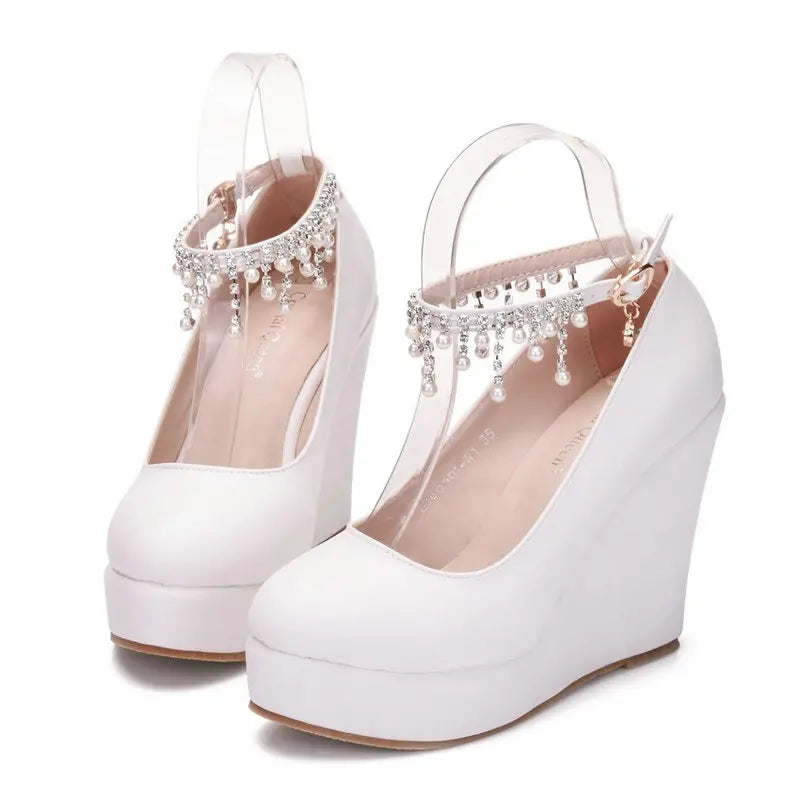 Luxury 11cm White Round Head Water Platform Wedges Shoes
