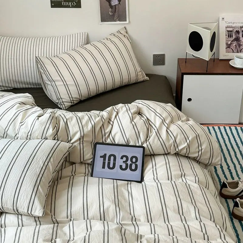 Blue Ins Nordic Duvet Cover Set No Filler Pink Green Pillowcase Flat Sheet Single Queen Size Fashion Bedding Set