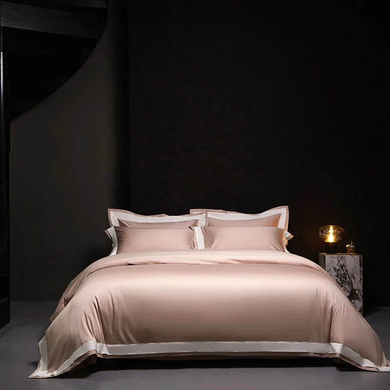 4Pcs Premium 1000TC Egyptian Cotton Solid Color Hotel Style Wide Edge Bedding Set
