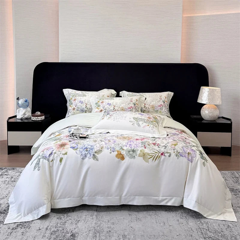 600TC Egyptian Cotton Luxury Botanical Floral Print Bedding Set