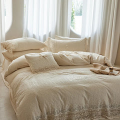 20% Linen And 80% Cotton Vintage Hollow Lace Embroidery Patchwork Bedding Set