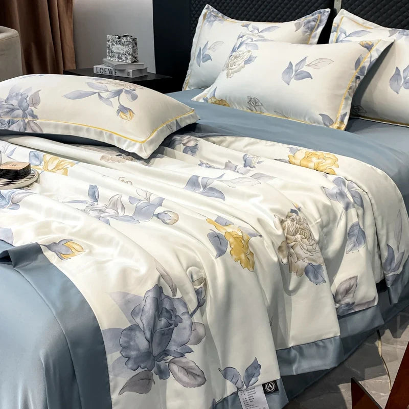 Summer Printed Quilt Set with Pillowcase Washed Cotton Bedding Set