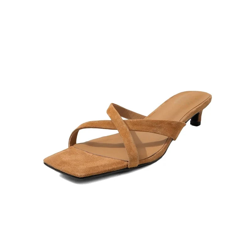 leather cowhide sheep suede suede exposed toe comfortable mid Heel