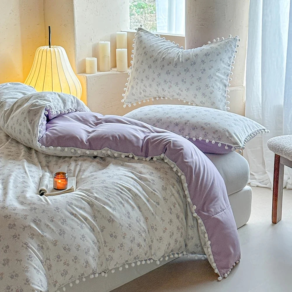 Floral Print Single Double Duvet Cover Set Soft Comfortable Queen Comforter Cover and Pillowcase Skin-friendly Bedding Set
