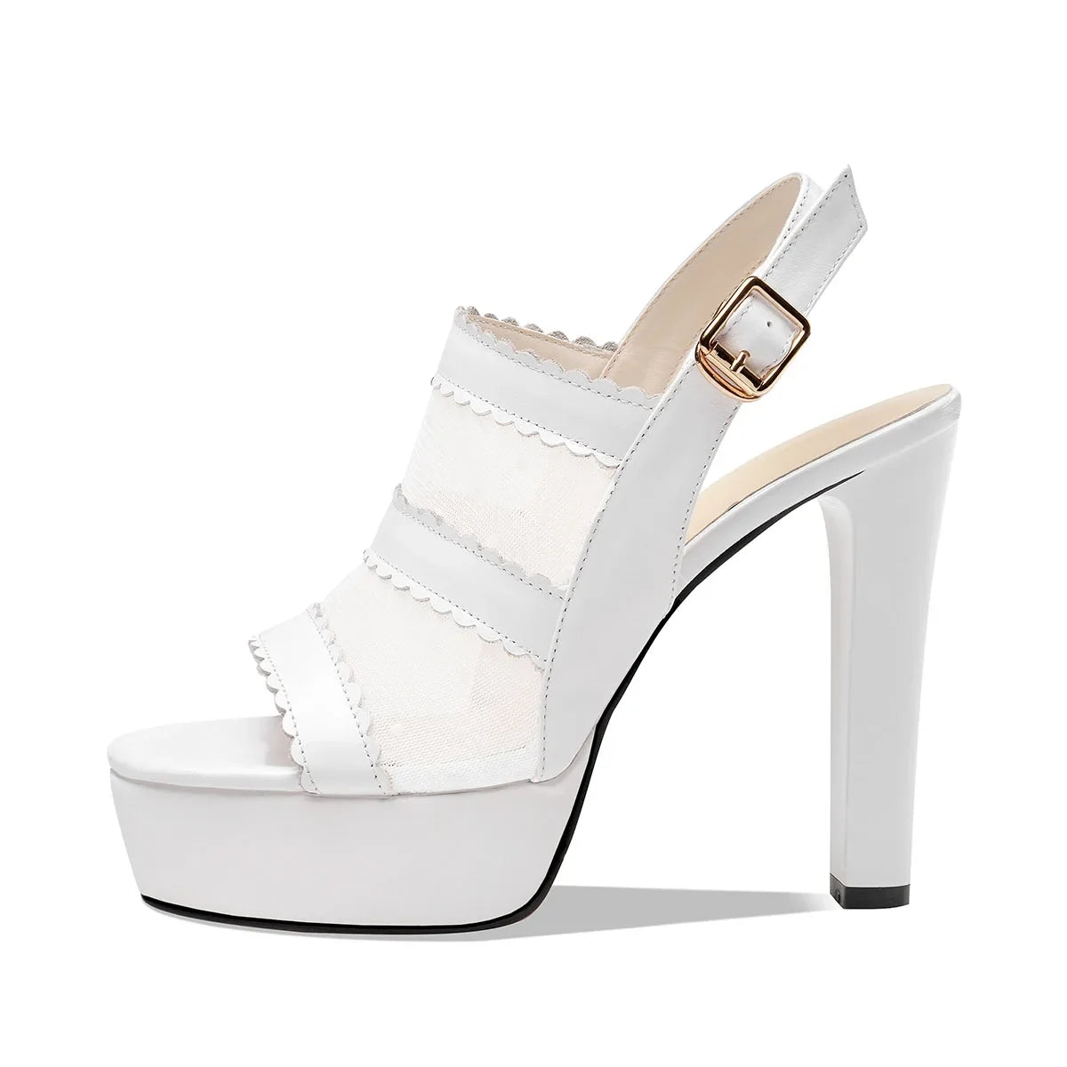 White Cowhide Waterproof Platform Peep Toe Shoes