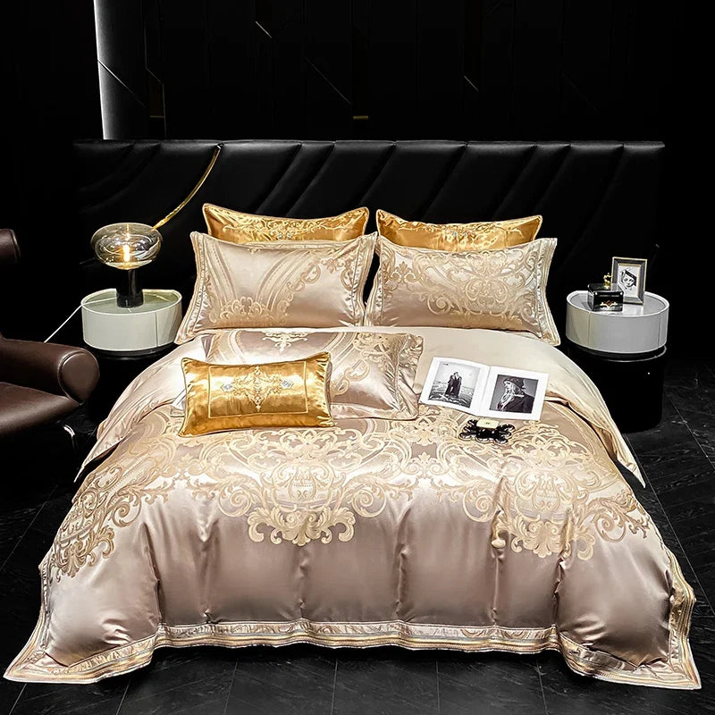 Gorgeous Silky Brocade Jacquard Egyptian Cotton Luxury European Bedding Set