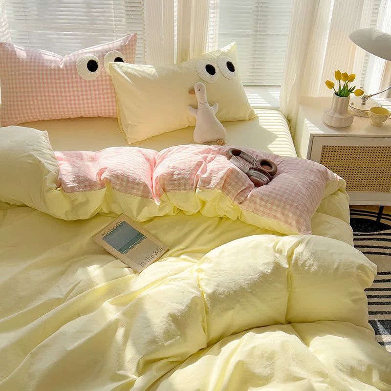 Japanese Plaid 3/4PCS Duvet Cover Set All Seasons Bedding Set