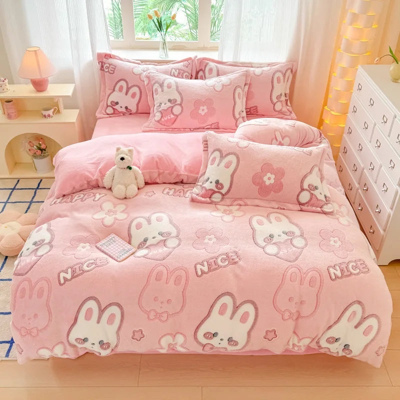 Cute Cartoon Velvet Bedding Set