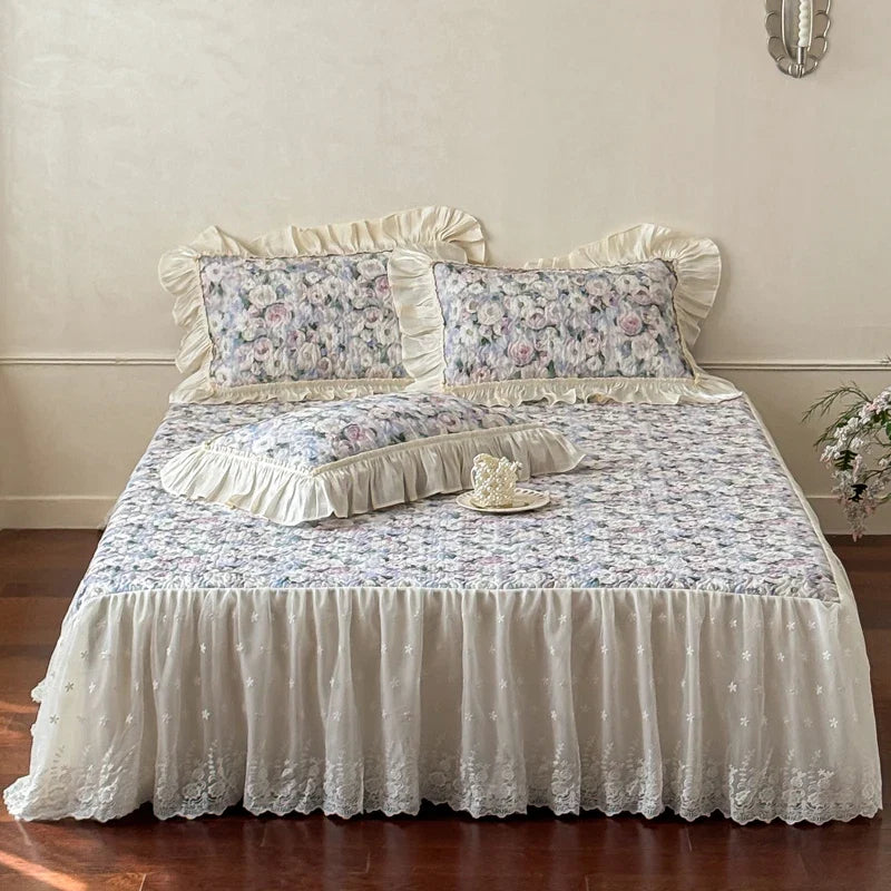 Korean Princess Style Floral Ruffles 100% Cotton Bedding Set