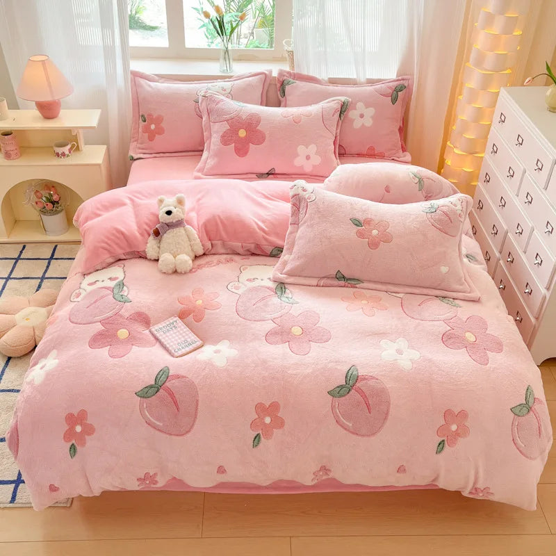 Cute Cartoon Velvet Bedding Set