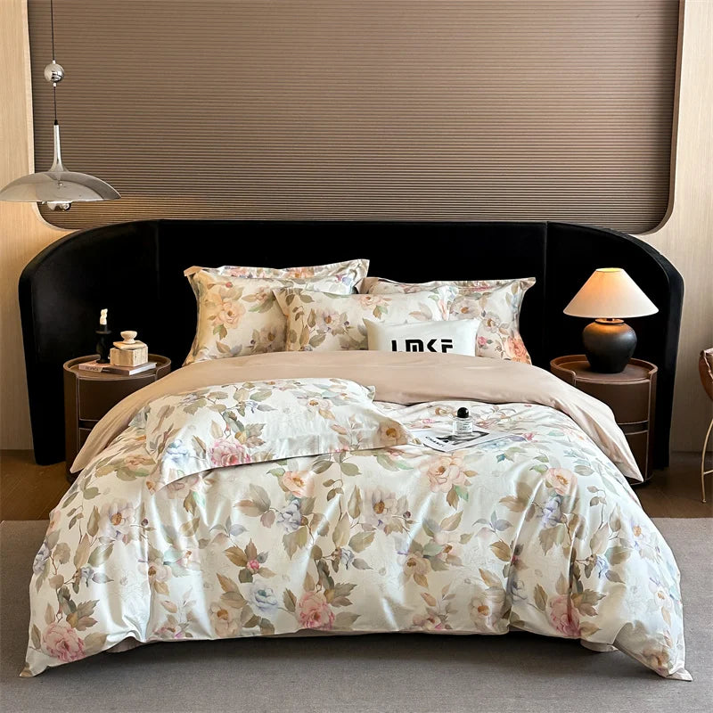 600TC Egyptian Cotton Flowers Butterfly Print Bedding Set