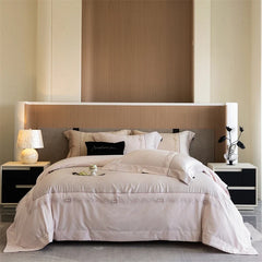 1000TC Egyptian Cotton Brushed Jacquard Embroidery Luxury Solid Color Bedding Set