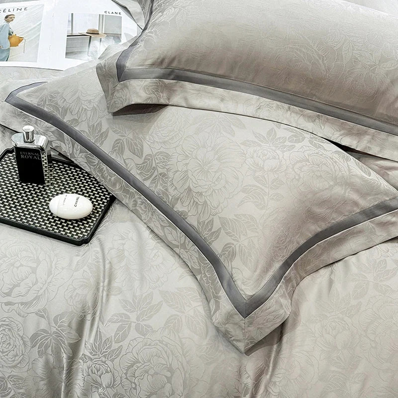 600TC Egyptian Cotton Flowers Jacquard Luxury Queen King Size Bedding Set