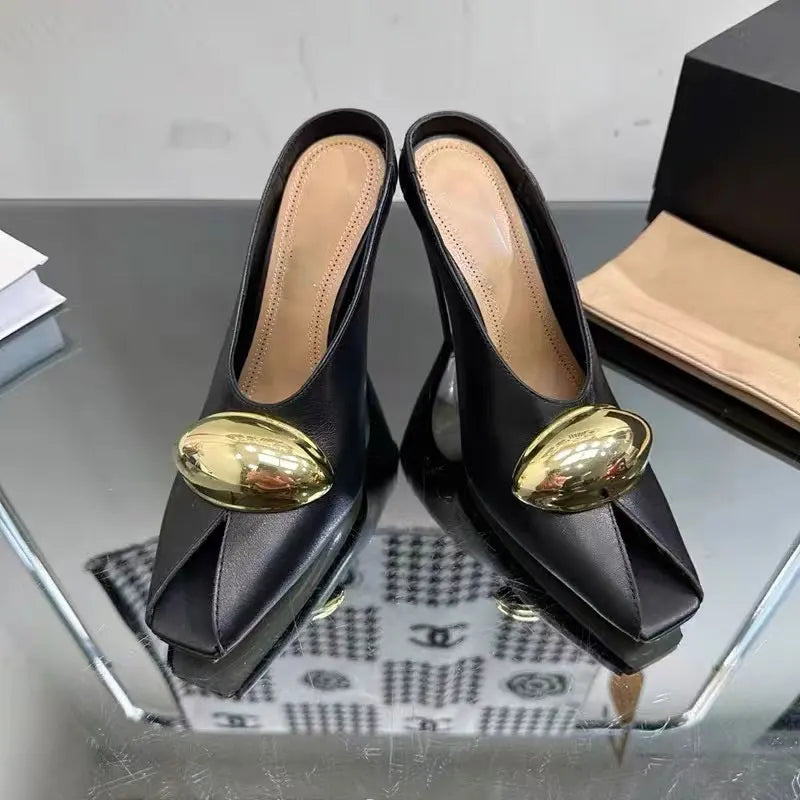 Fashionable Bright Face Metal Buckle Super High Heel